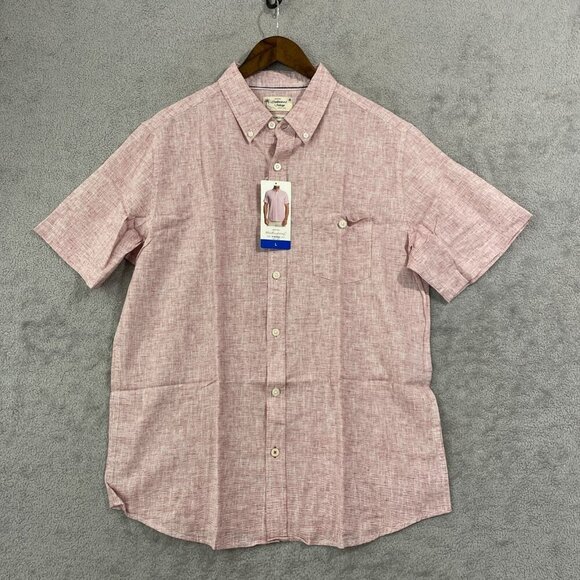 NEW Weatherproof Vintage Linen Blend Mens L Short Sleeve Button-Up Shirt - Picture 1 of 7